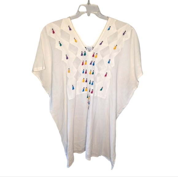 Mexican embroidered tunic people happy gathering one size woman's throw over - Picture 1 of 6